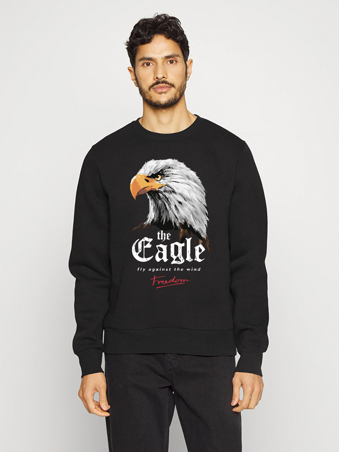 Unisex Round Neck Casual Eagle Printed Long Sleeve Sweatshirt