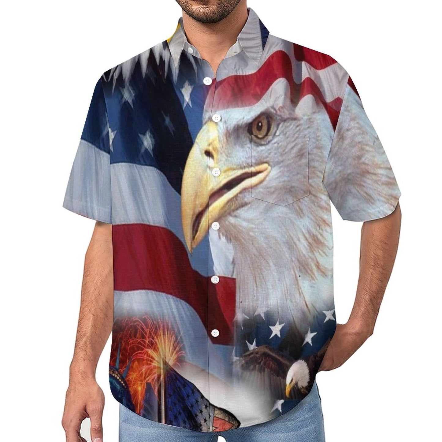 Men's Eagle American Flag Print Vacation Hawaiian Shirt 2305106652