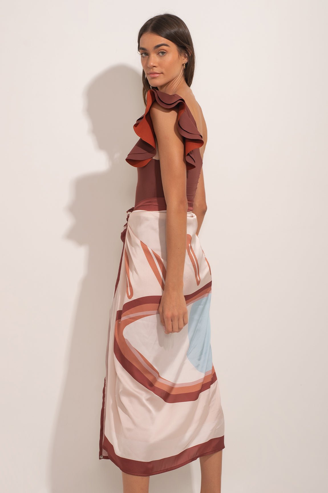 One-Shoulder Ruffled One Piece Swimsuit and Cover Up