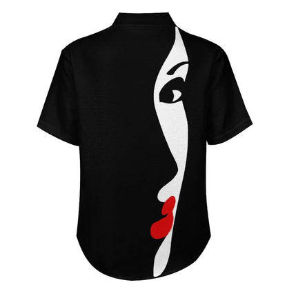 Men's Beautiful Girl Face Shadow Printed Casual Short Sleeve Shirt 2306102580