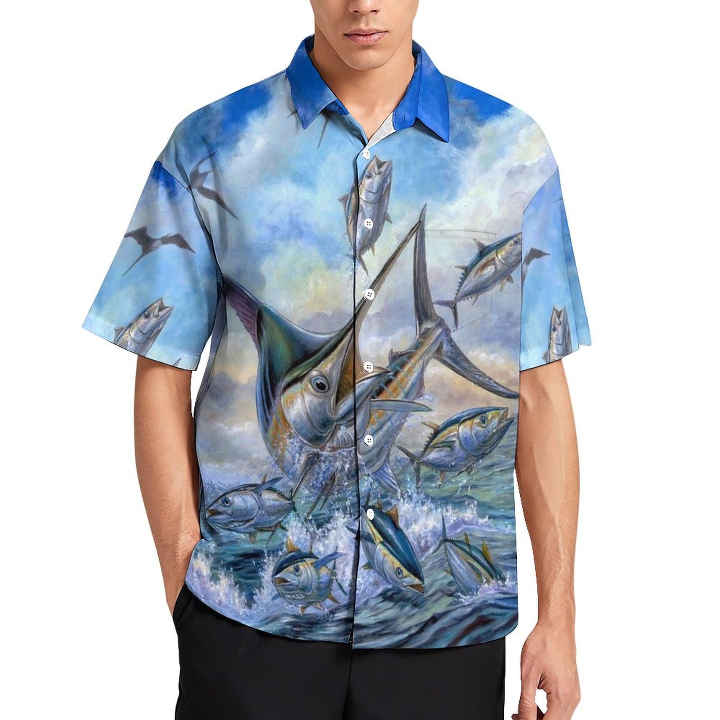 Men's Hawaiian Fish School Print Resort Shirt 2306101853