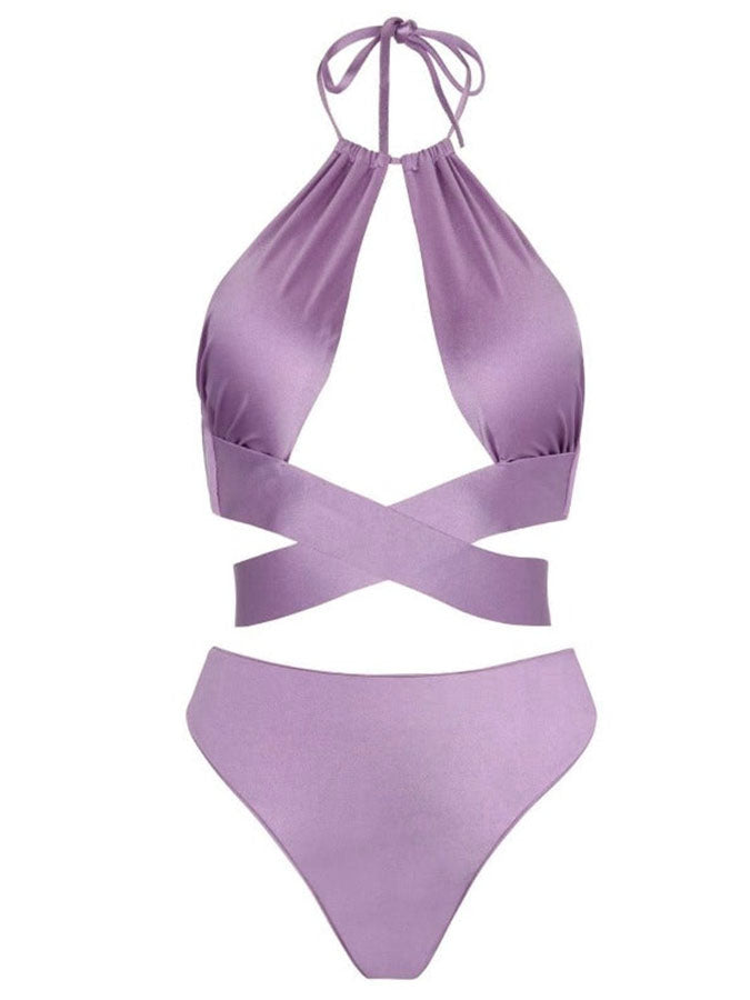 Solid Color Backless Bikini