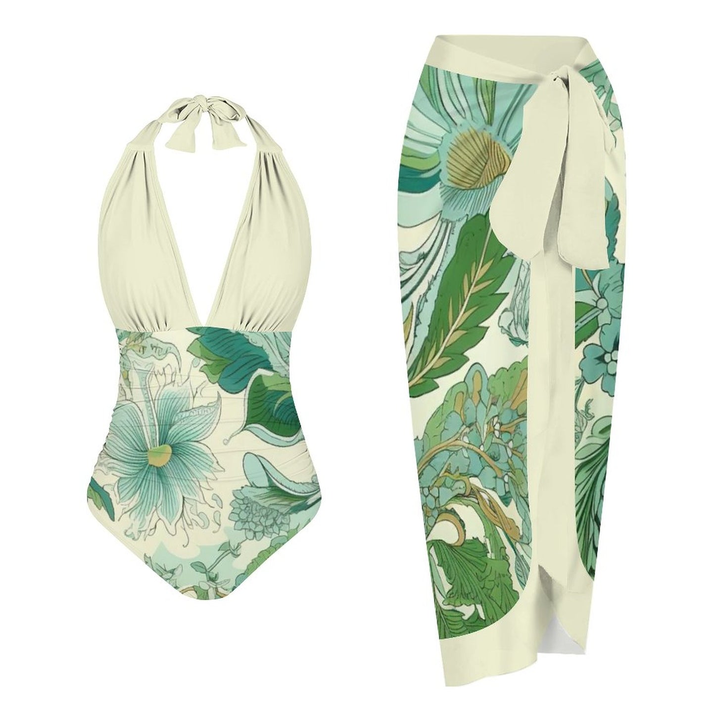 Casual Printed One Piece Swimsuit And Cover Up 2306103035