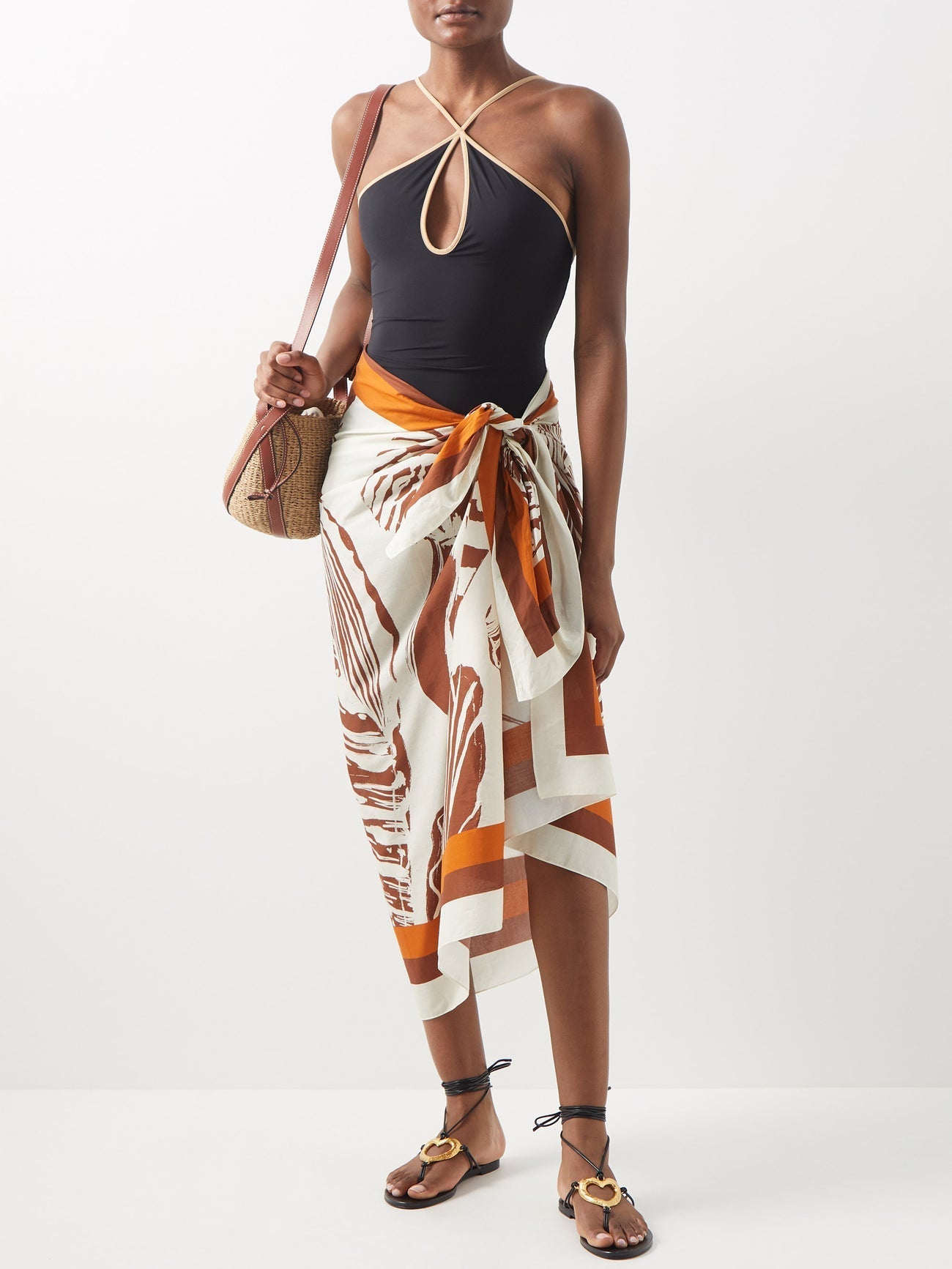 Solid Cutout One-Piece Swimsuit and Coverup