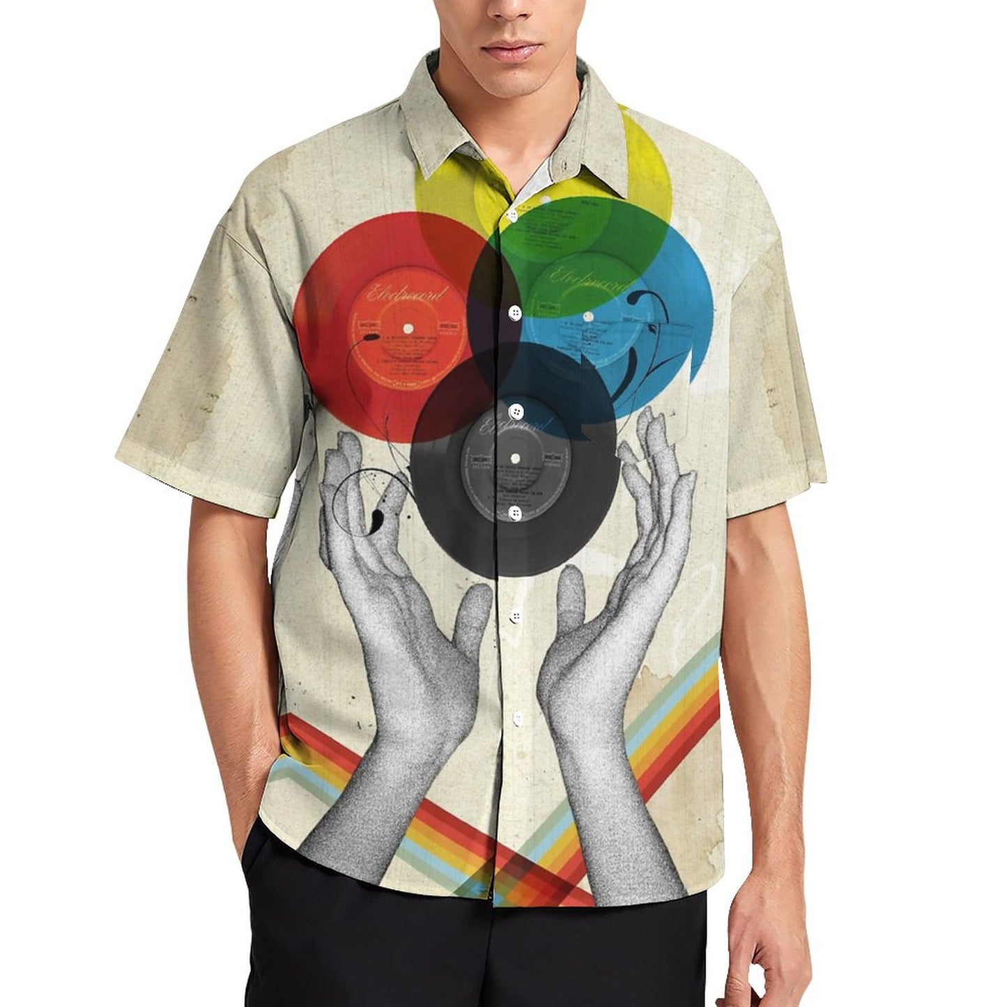 Men's Hawaiian Vinyl Print Vacation Shirt 2306101931