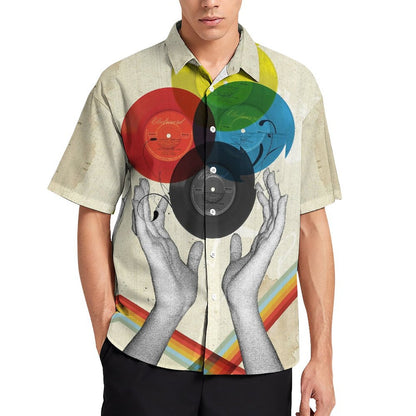 Men's Hawaiian Vinyl Print Vacation Shirt 2306101931