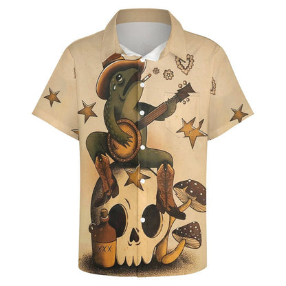Men's Hawaiian Frog Print Casual Short Sleeve Shirt 2306102686