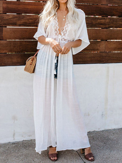 Lacy Split-Joint Half Sleeve Beach Tunicshang Cover-Ups