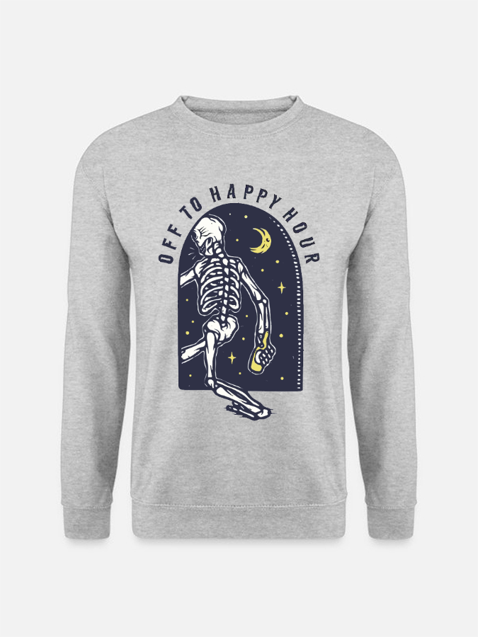 Unisex Round Neck Casual Skeleton Printed Long Sleeve Sweatshirt