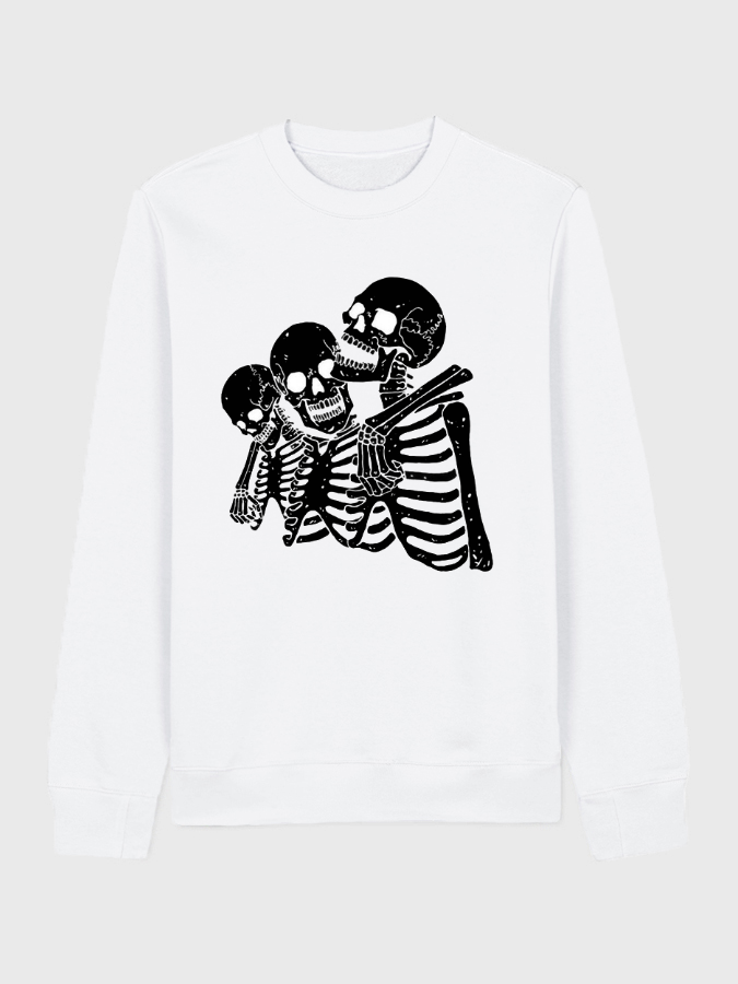 Unisex Round Neck Casual Skeleton Printed Long Sleeve Sweatshirt