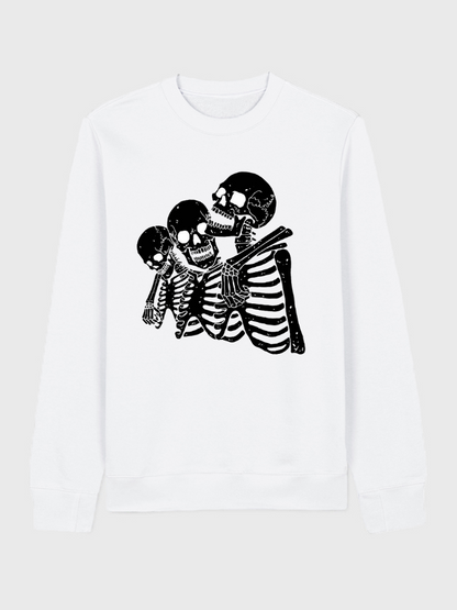 Unisex Round Neck Casual Skeleton Printed Long Sleeve Sweatshirt