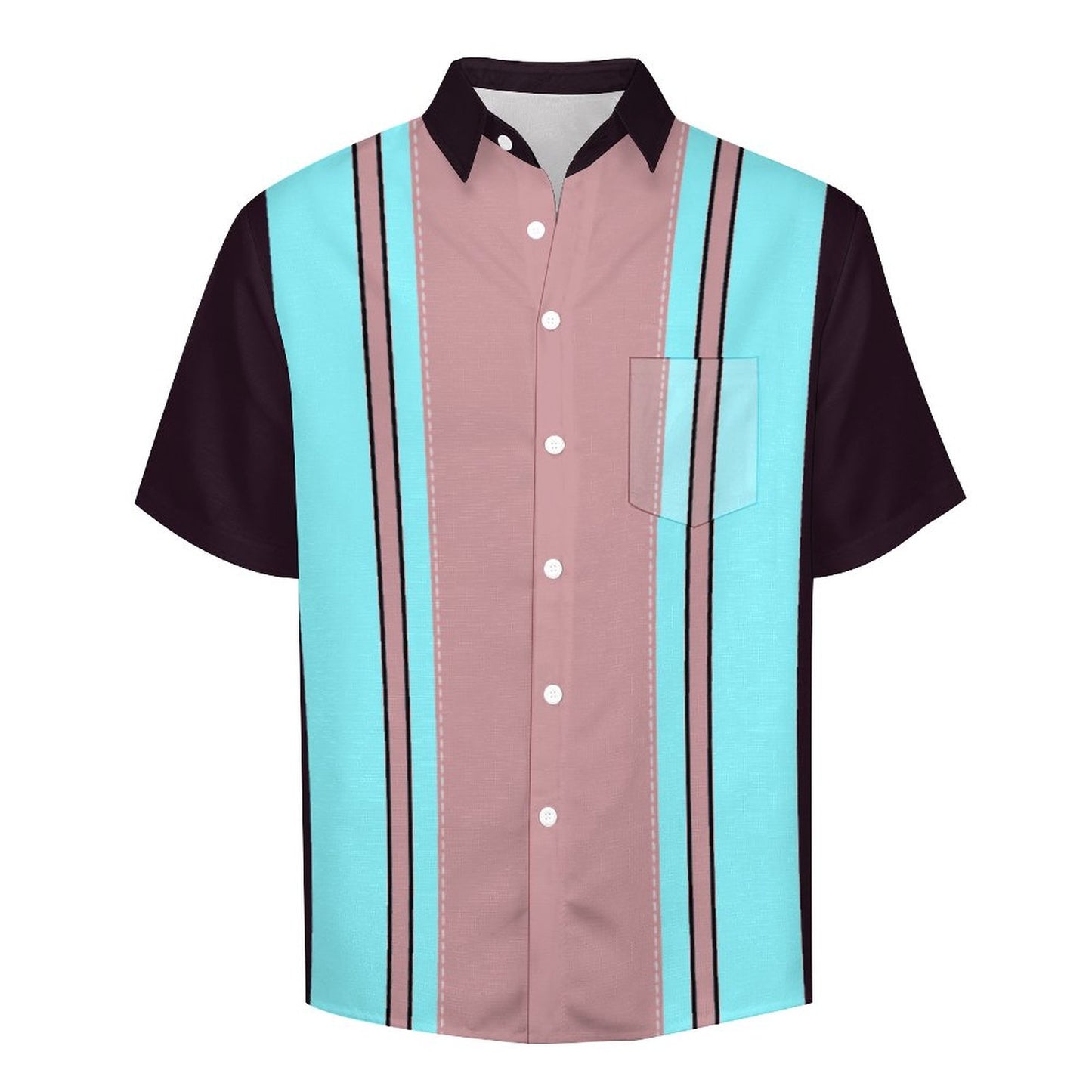 Men's Geometric Stripe Print Front Button Soft Breathable Chest Pocket Casual Shirt