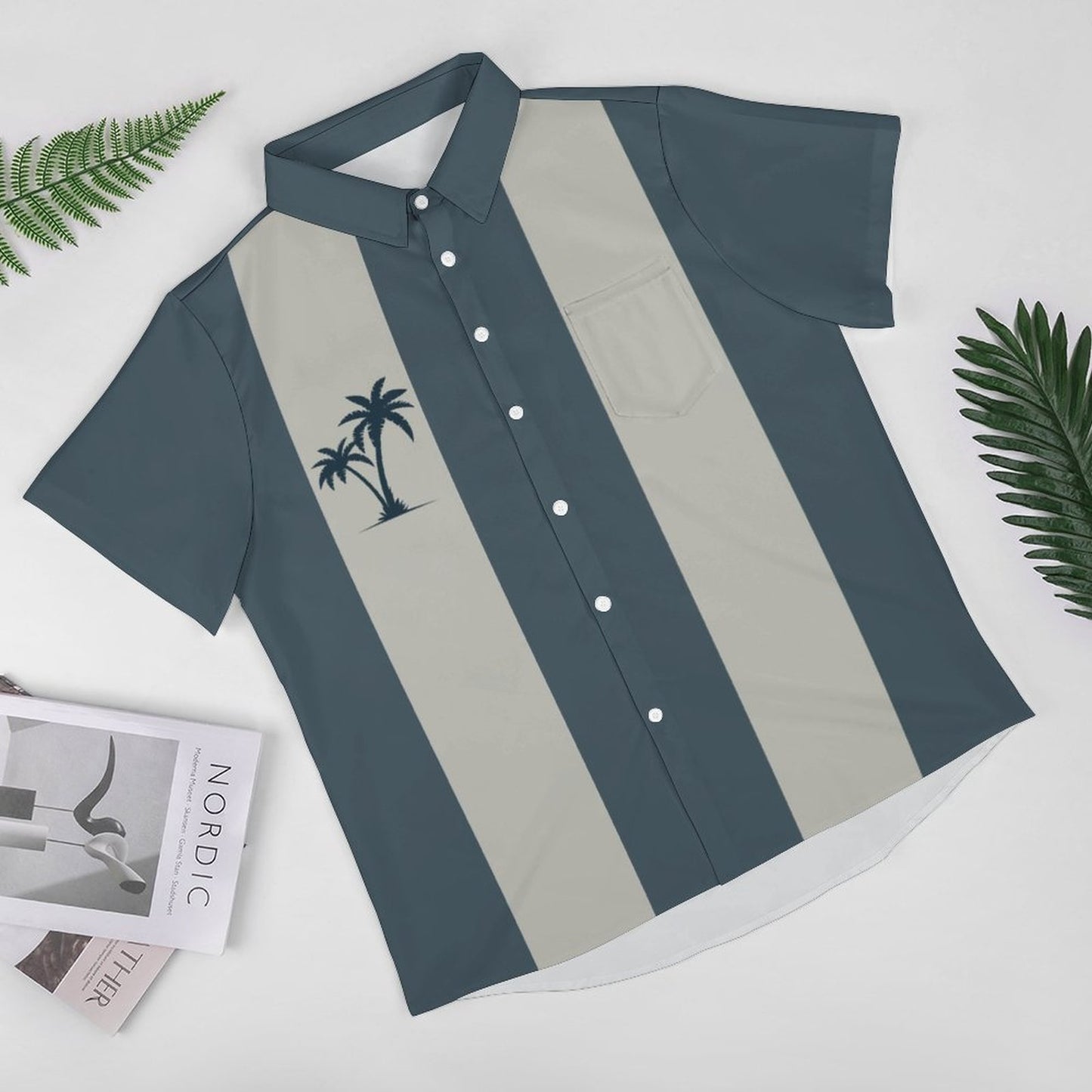 Men's Hawaiian Stripe Coconut Print Resort Shirt