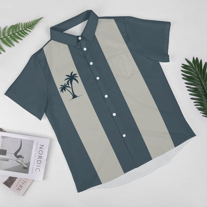 Men's Hawaiian Stripe Coconut Print Resort Shirt