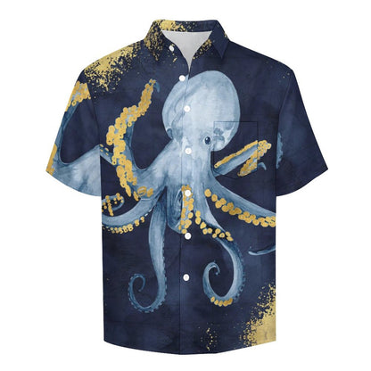 Men's Octopus Painted Print Vacation Hawaiian Shirt 2305106280