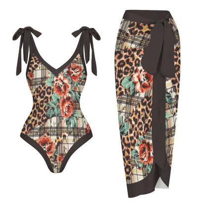 Casual Printed One-Piece Swimsuit And Cover Up 2305102868