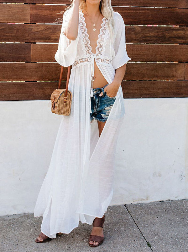 Lacy Split-Joint Half Sleeve Beach Tunicshang Cover-Ups