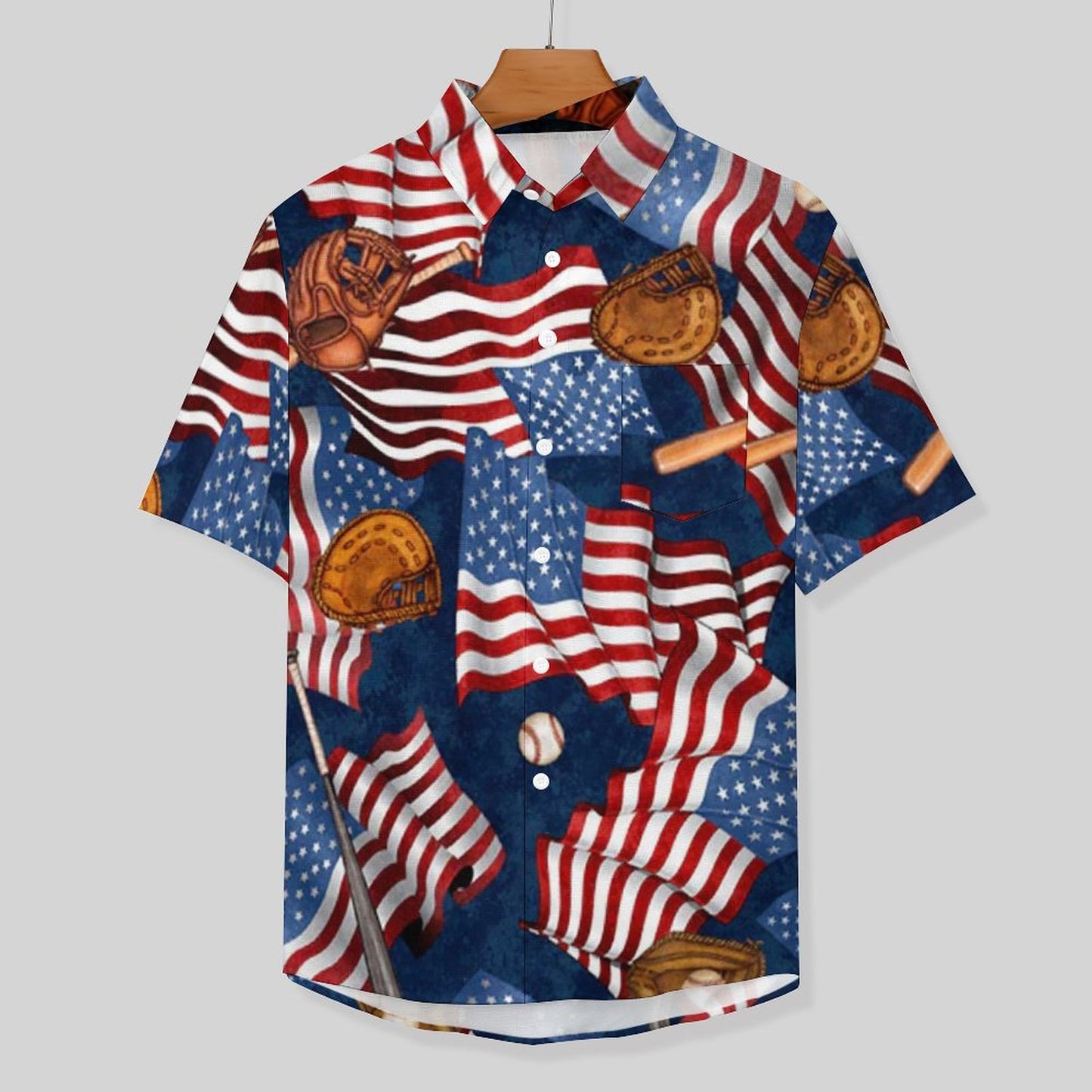 Men's American Flag Baseball Painted Print Vacation Hawaiian Shirt