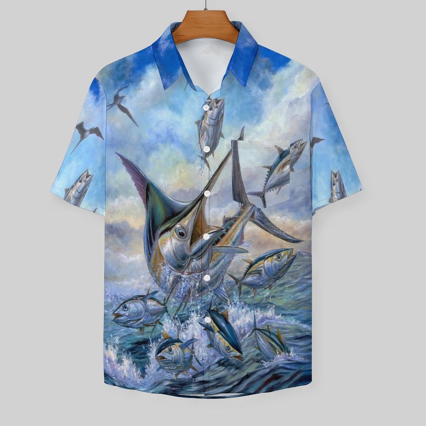 Men's Hawaiian Fish School Print Resort Shirt 2306101853