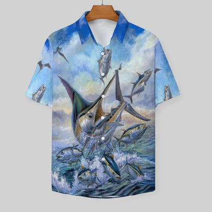 Men's Hawaiian Fish School Print Resort Shirt 2306101853
