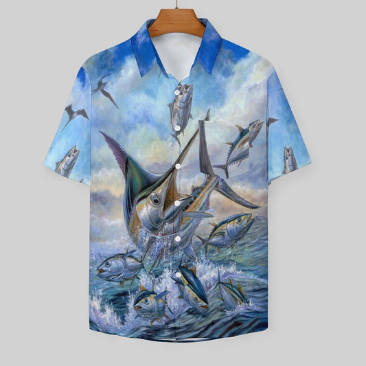 Men's Hawaiian Fish School Print Resort Shirt 2306101853
