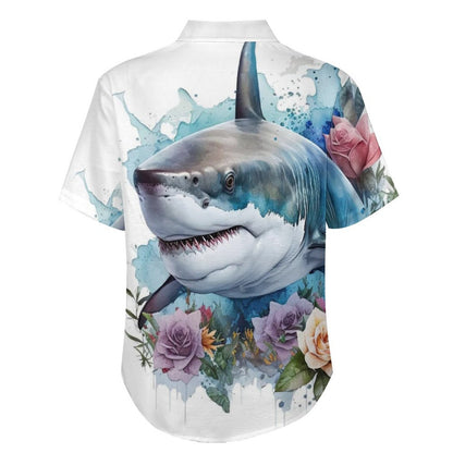 Men's Shark Painted Art Print Vacation Hawaiian Shirt