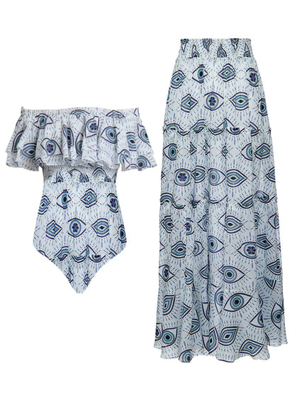 Eye printed swimsuit and cover Up