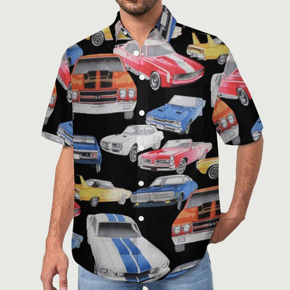 Men's Painted Car Print Vacation Hawaiian Shirt