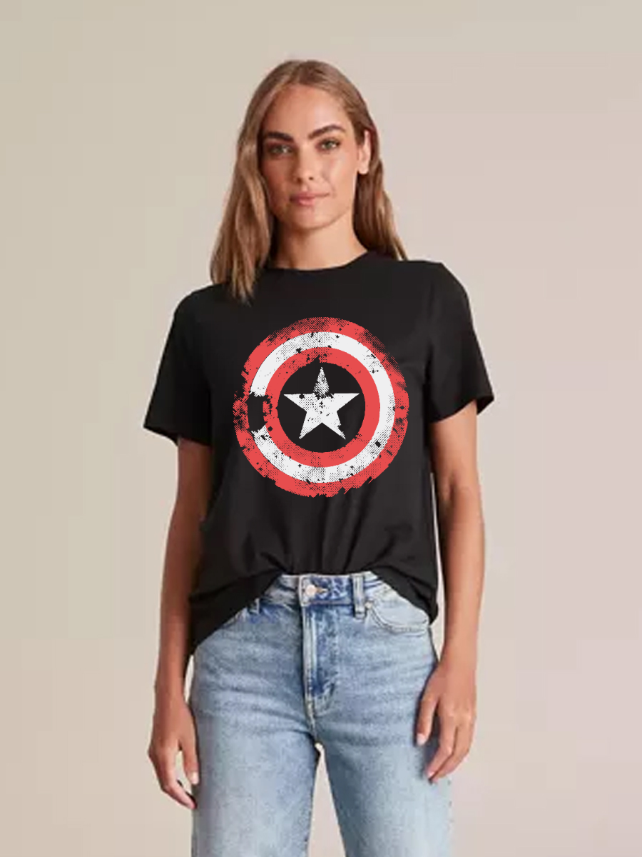 Women's Casual Captain America Printed Round Neck Short Sleeve T-Shirt