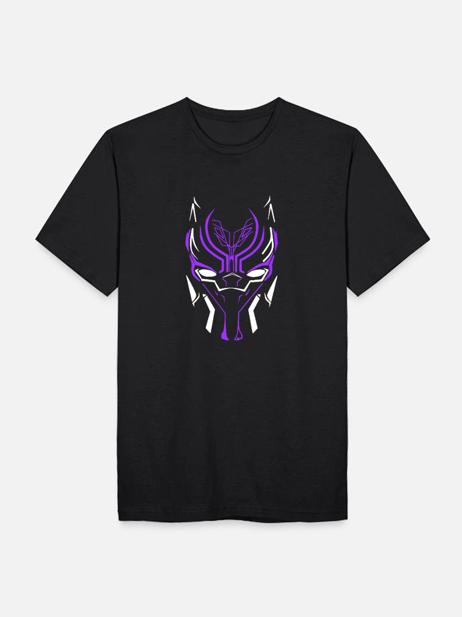 Men's Casual Marvel Black Panther Neon Printed Round Neck Short Sleeve T-Shirt