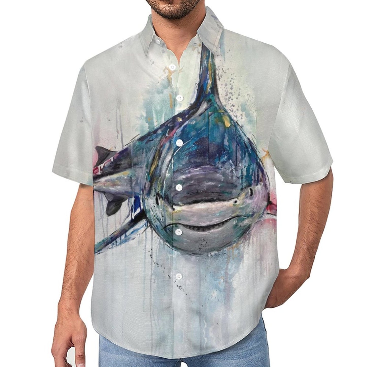 Men's Shark Painted Art Print Vacation Hawaiian Shirt 2305106301