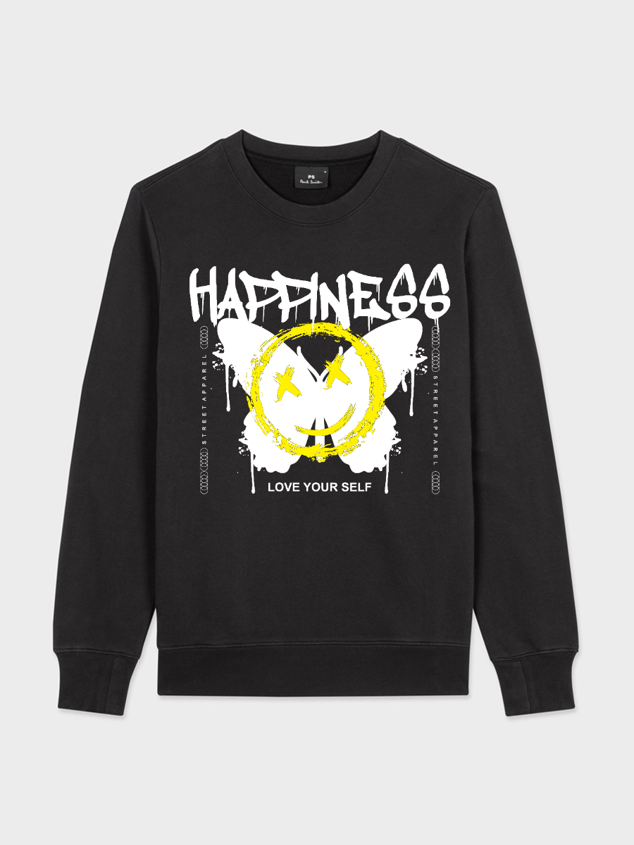 Men's Happiness Round Neck Casual Printed Long Sleeve Sweatshirt