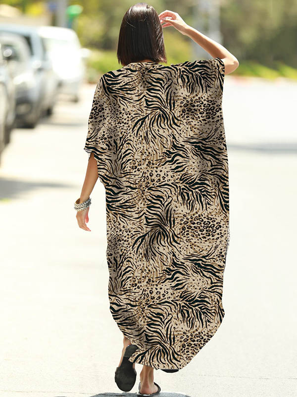 Animal Printed Loose Pocket Beach Cover-Up