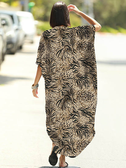 Animal Printed Loose Pocket Beach Cover-Up