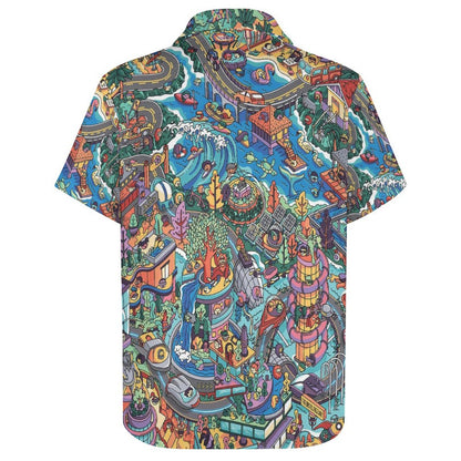 Men's Scavenger Hunt Print Casual Short Sleeve Shirt 2306102369