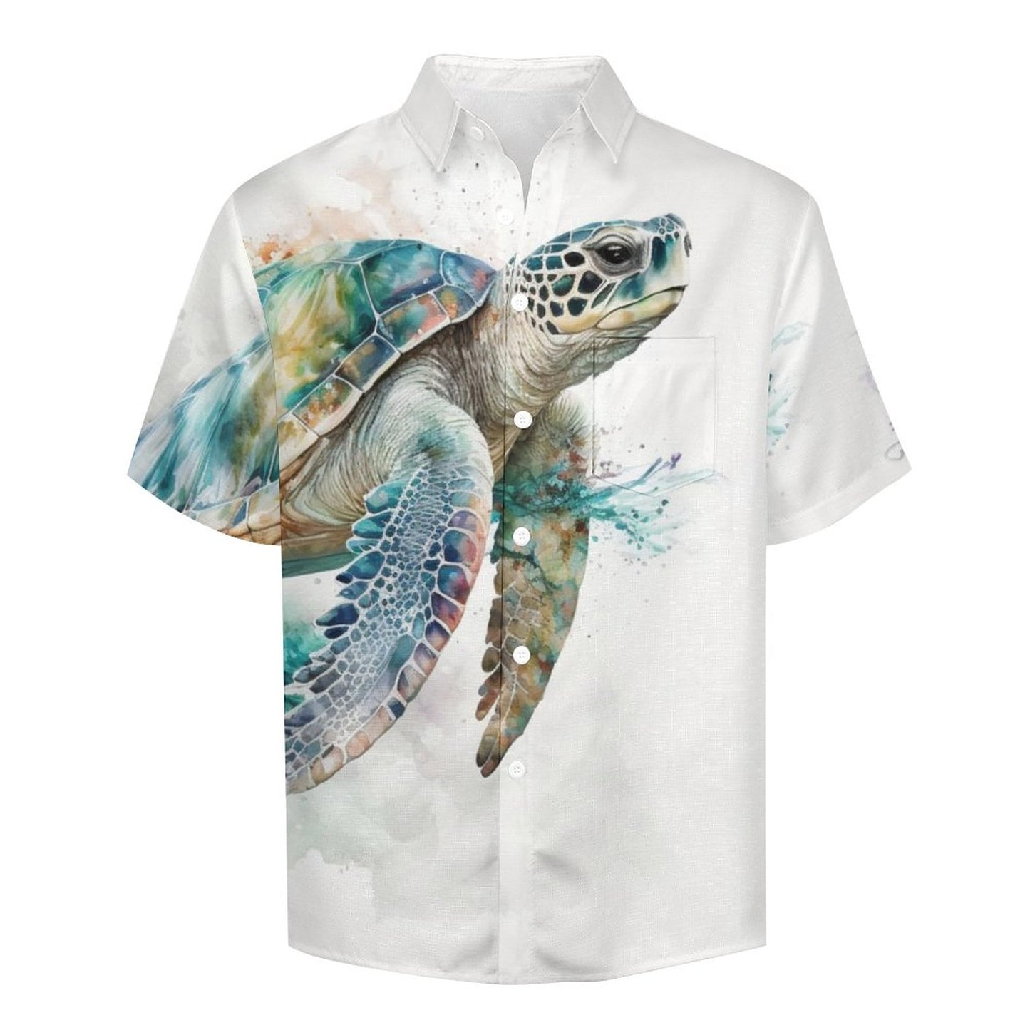 Men's Watercolor Turtle Art Print Vacation Hawaiian Shirt