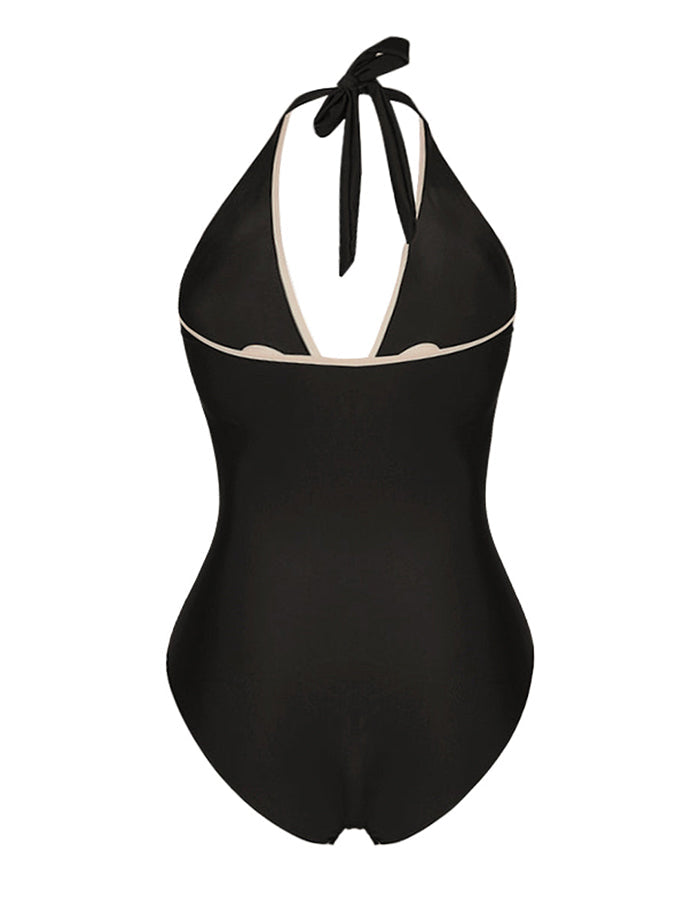 Fashion Deep V One Piece Swimsuit Set