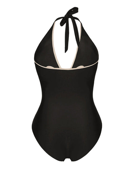Fashion Deep V One Piece Swimsuit Set