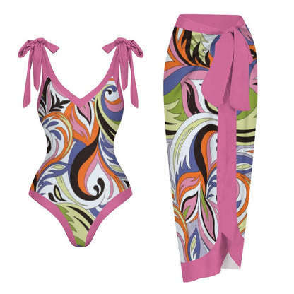 Casual Printed One-Piece Swimsuit And Cover Up 2305103126