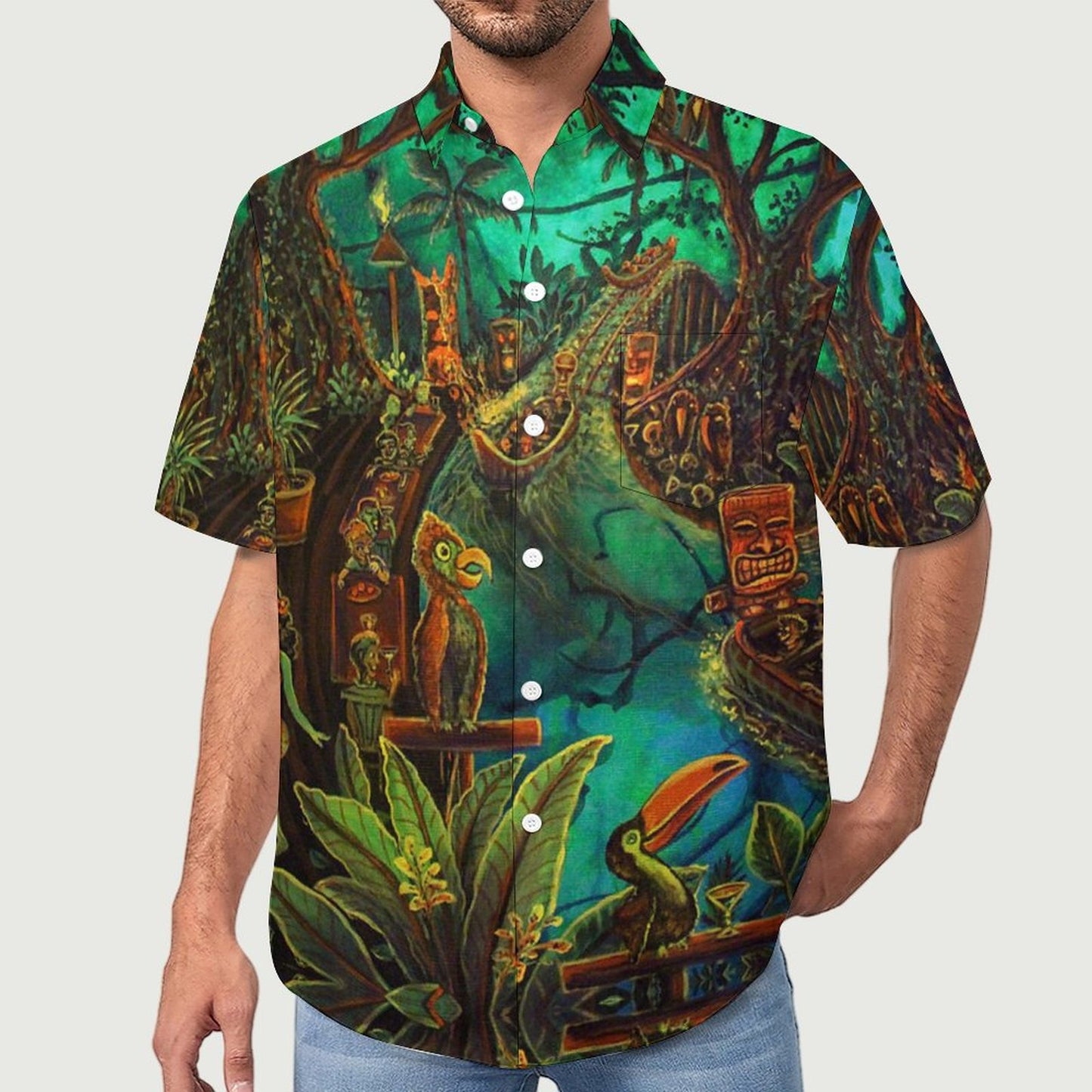 Tiki Chest Pocket Short Sleeve Hawaiian Shirt 2306100693