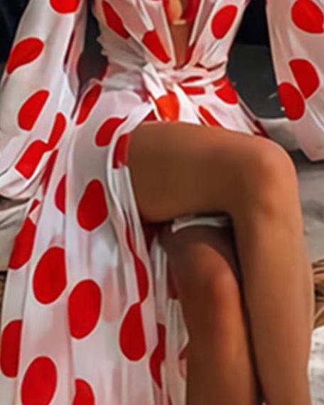 Polka-Dot Floral-Print Puff Sleeves Dress