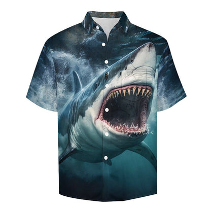 Men's Shark Painted Art Print Vacation Hawaiian Shirt
