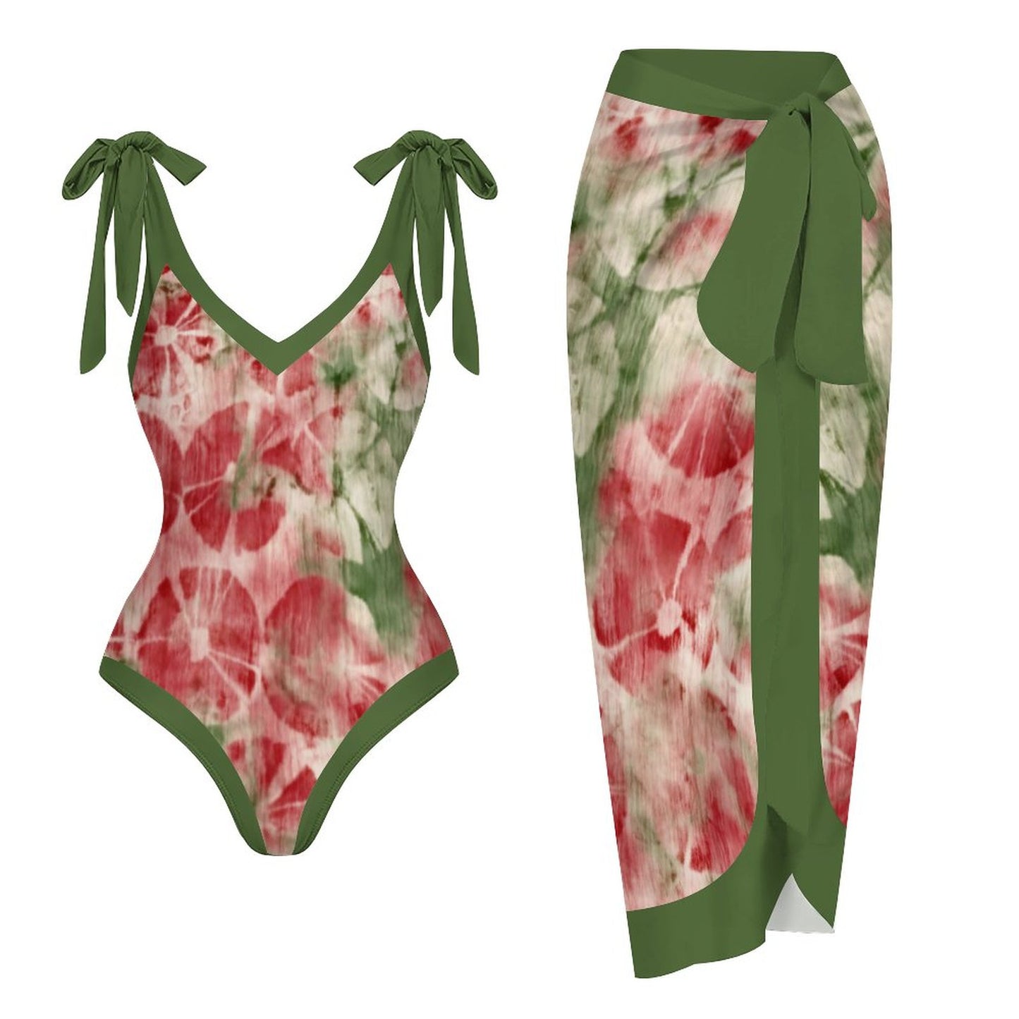 Casual Printed One-Piece Swimsuit And Cover Up 2305104034