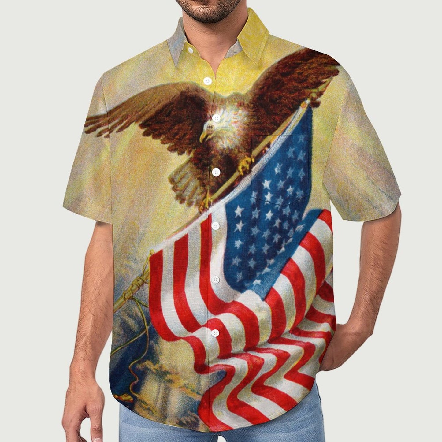 Men's Eagle American Flag Print Vacation Hawaiian Shirt 2305106650