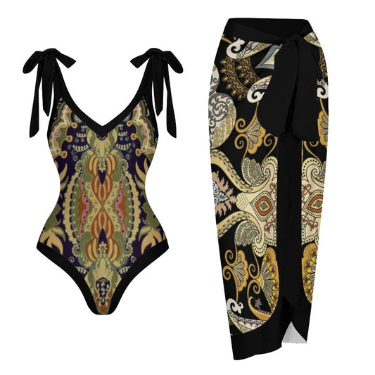 Casual Printed One-Piece Swimsuit And Cover Up 2305102661