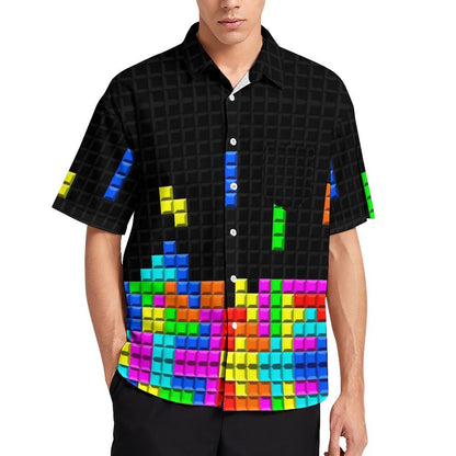 Men's Tetris Print Casual Short Sleeve Shirt 2306102366