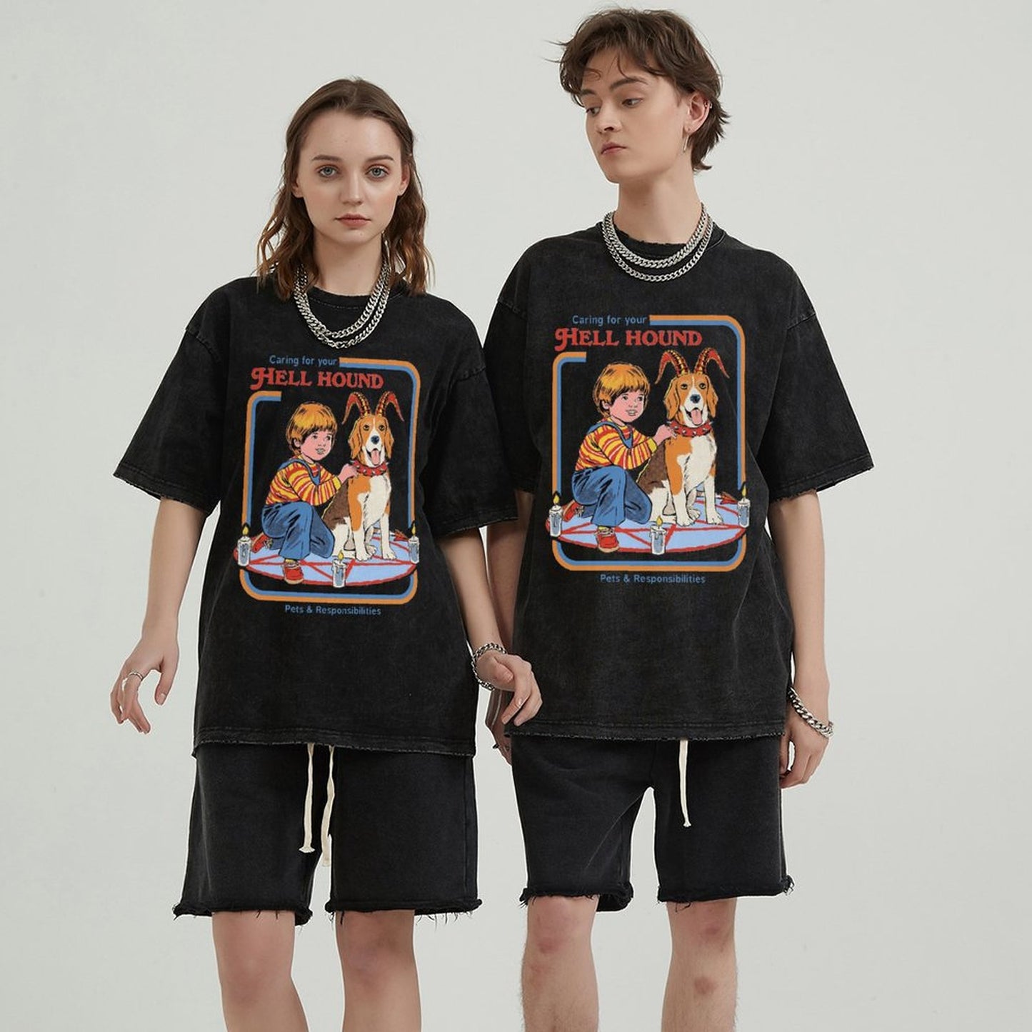 Unisex Vintage Solid Wash Denim T-Shirts