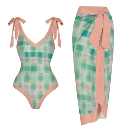 Casual Printed One-Piece Swimsuit And Cover Up 2305102680
