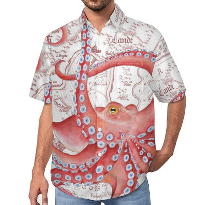Men's Octopus Painted Art Print Vacation Hawaiian Shirt 2305106291