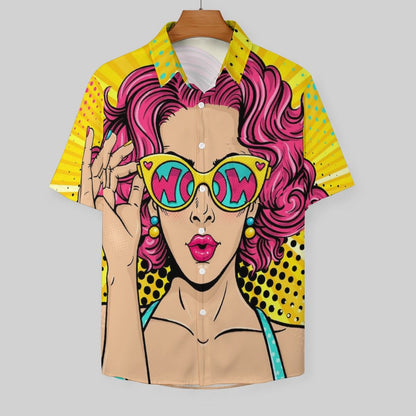 Men's Hawaiian Pinup Girl Print Casual Short Sleeve Shirt 2306102362